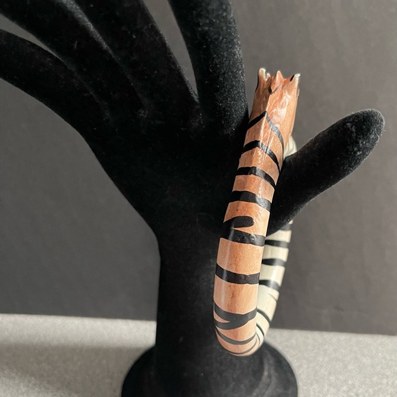 Wood Carved Zebra Bangle Bracelet - Picture 2 of 7